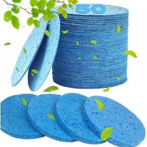 50-Count Compressed Facial Sponges for Estheticians- 100% Natural Cellulose Face Sponge Professional Cosmetic Spa Sponges for Face Cleansing, Massage, Pore Exfoliating, Mask, Makeup Removal (Blue)