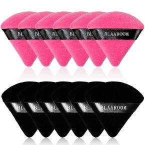 BLAAROOM 12 Pieces Powder Puff Face Makeup Puff, Velour Triangle Powder Puffs for Loose Powder Soft Cosmetic Foundation Sponges Wedge Shape Beauty Makeup Tools - Black