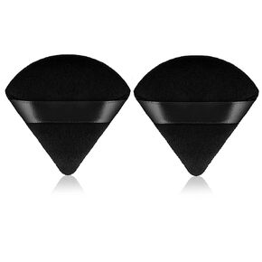 Sibba 2 Pieces Triangle Cosmetic Loose Powder Puffs Washable Reusable Soft Plush Foundation Sponge for Face Body Wet Dry Makeup Tool (2Pcs Black) in Kuwait
