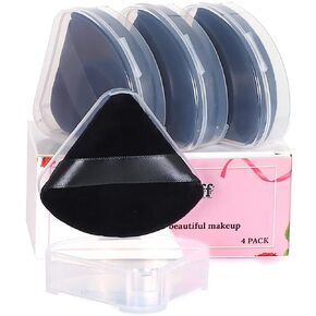 4 Pack Triangle Powder Puffs for Face Powder,Soft Velour Makeup Setting Powder Puff with Case,Black