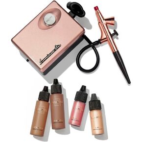 LUMINESS Legend Makeup Airbrush System & 4-Piece Foundation Starter Kit, Shade Deep - Quick, Easy & Long Lasting Application - Includes (2) Silk 4-In-1 Foundation, Highlighter & Blush