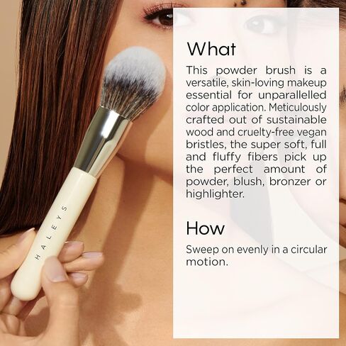 HALEYS Brilliant Powder Brush, Soft, Streak-free, Perfect Blending, Buff, Blurs, Smooths, Control, Precision, Complexion tools, For powder, setting powder, blush, Vegan, Cruelty-free, Sustainable Wood in Saudi Arabia