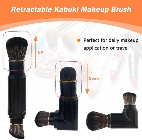 Falliny Retractable Kabuki Makeup Brushes, Travel Double-Ended Foundation Powder Brush, Dual Concealer Makeup Brush with Cap for Blush, Bronzer, Buffing, Highlighter, Flawless Powder Cosmetics in Saudi Arabia