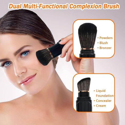 Falliny Retractable Kabuki Makeup Brushes, Travel Double-Ended Foundation Powder Brush, Dual Concealer Makeup Brush with Cap for Blush, Bronzer, Buffing, Highlighter, Flawless Powder Cosmetics in Saudi Arabia