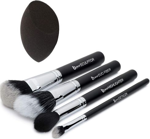 Contour Highlighter Makeup Brush Set – Beauty Junkees 5pc Brushes Kit with Blender Sponge for Full Face Contouring Sculpting Highlighting with Powder Cream Cosmetics, Soft Synthetic Vegan in Saudi Arabia