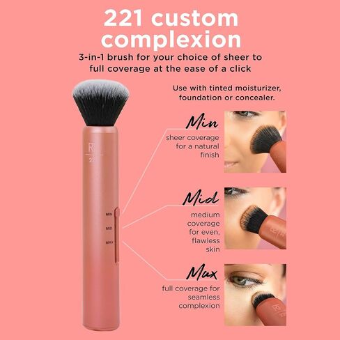 Real Techniques Custom Complexion Foundation 3-in-1 Brush, Custom Slide For Foundation & Concealer, 3 Settings For Sheer, Medium, or Focused Application, Travel-Size Kabuki, Cruelty-Free, 1 Count in Saudi Arabia