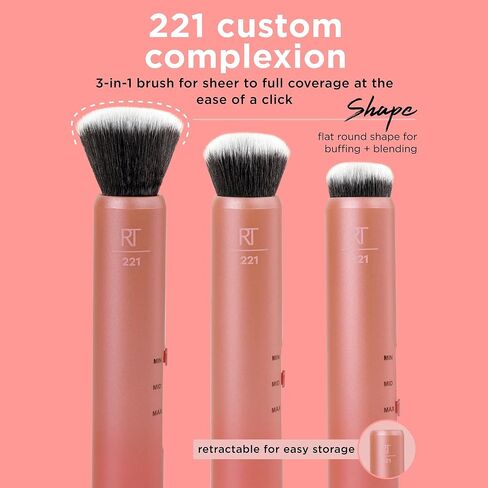Real Techniques Custom Complexion Foundation 3-in-1 Brush, Custom Slide For Foundation & Concealer, 3 Settings For Sheer, Medium, or Focused Application, Travel-Size Kabuki, Cruelty-Free, 1 Count in Saudi Arabia