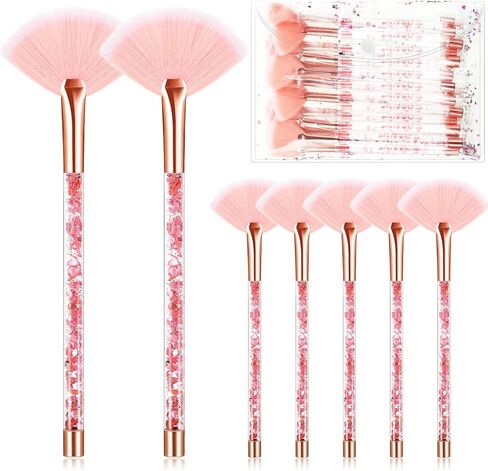 12 Pcs Fan Brushes for Facial Mask Brushes with Glitter Quicksand Handle Cosmetic Facial Fan Brushes Soft Facial Mask Brush Applicator Facial Peel Applicator Face Mask Tools with Pouch (Blue) in Saudi Arabia