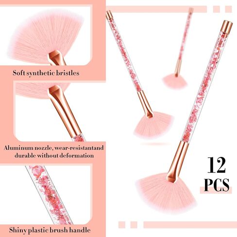 12 Pcs Fan Brushes for Facial Mask Brushes with Glitter Quicksand Handle Cosmetic Facial Fan Brushes Soft Facial Mask Brush Applicator Facial Peel Applicator Face Mask Tools with Pouch (Blue) in Saudi Arabia