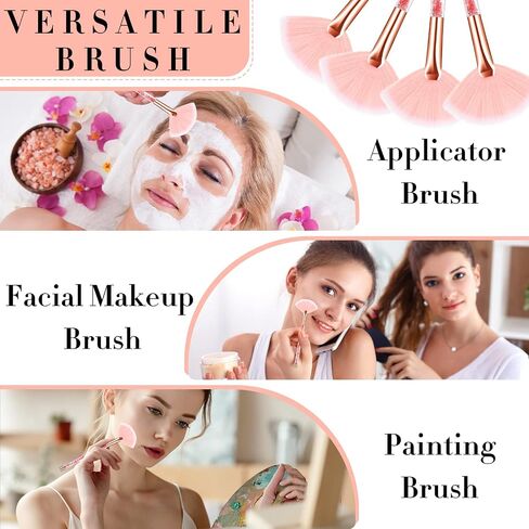 12 Pcs Fan Brushes for Facial Mask Brushes with Glitter Quicksand Handle Cosmetic Facial Fan Brushes Soft Facial Mask Brush Applicator Facial Peel Applicator Face Mask Tools with Pouch (Blue) in Saudi Arabia