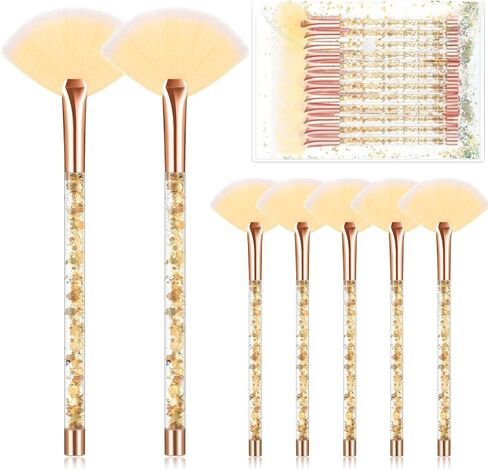 12 Pcs Fan Brushes for Facial Mask Brushes with Glitter Quicksand Handle Cosmetic Facial Fan Brushes Soft Facial Mask Brush Applicator Facial Peel Applicator Face Mask Tools with Pouch (Blue) in Saudi Arabia