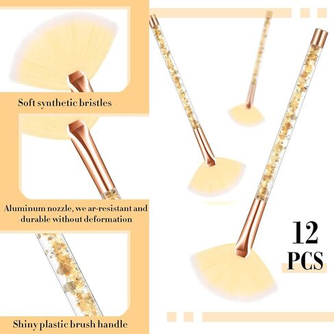 12 Pcs Fan Brushes for Facial Mask Brushes with Glitter Quicksand Handle Cosmetic Facial Fan Brushes Soft Facial Mask Brush Applicator Facial Peel Applicator Face Mask Tools with Pouch (Blue) in Saudi Arabia