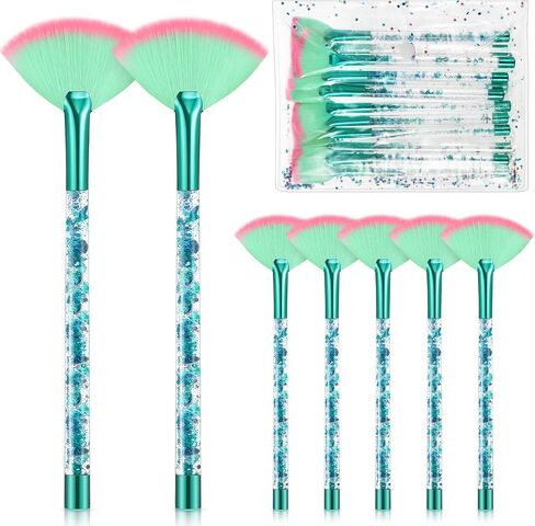 12 Pcs Fan Brushes for Facial Mask Brushes with Glitter Quicksand Handle Cosmetic Facial Fan Brushes Soft Facial Mask Brush Applicator Facial Peel Applicator Face Mask Tools with Pouch (Blue) in Saudi Arabia