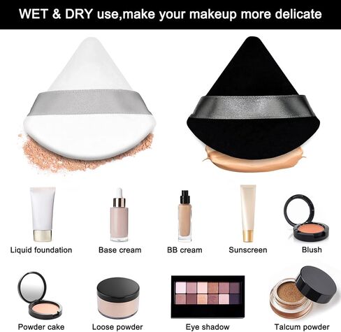 12 Pieces White Cosmetic Powder Puff,2.76 inch Portable Soft Sponge Setting Face Puffs,Triangle Velvet Powder Puff with Ribbon Band Handle for Loose Powder Body Powder Makeup Tool in Saudi Arabia