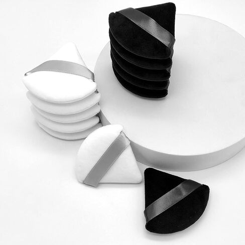 12 Pieces White Cosmetic Powder Puff,2.76 inch Portable Soft Sponge Setting Face Puffs,Triangle Velvet Powder Puff with Ribbon Band Handle for Loose Powder Body Powder Makeup Tool in Saudi Arabia