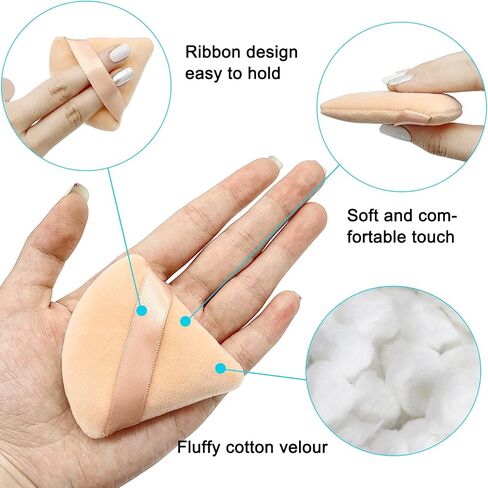 12 Pieces White Cosmetic Powder Puff,2.76 inch Portable Soft Sponge Setting Face Puffs,Triangle Velvet Powder Puff with Ribbon Band Handle for Loose Powder Body Powder Makeup Tool in Saudi Arabia