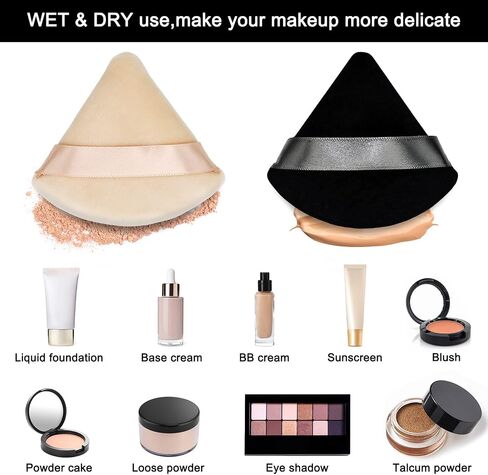 12 Pieces White Cosmetic Powder Puff,2.76 inch Portable Soft Sponge Setting Face Puffs,Triangle Velvet Powder Puff with Ribbon Band Handle for Loose Powder Body Powder Makeup Tool in Saudi Arabia