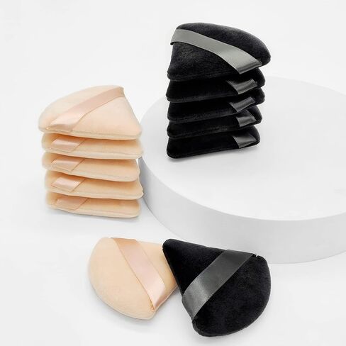12 Pieces White Cosmetic Powder Puff,2.76 inch Portable Soft Sponge Setting Face Puffs,Triangle Velvet Powder Puff with Ribbon Band Handle for Loose Powder Body Powder Makeup Tool in Saudi Arabia