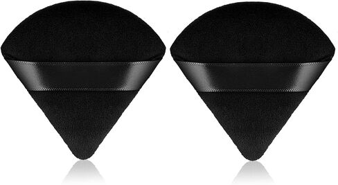 Sibba 2 Pieces Triangle Cosmetic Loose Powder Puffs Washable Reusable Soft Plush Foundation Sponge for Face Body Wet Dry Makeup Tool (2Pcs Black) in Kuwait