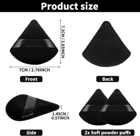 Sibba 2 Pieces Triangle Cosmetic Loose Powder Puffs Washable Reusable Soft Plush Foundation Sponge for Face Body Wet Dry Makeup Tool (2Pcs Black) in Kuwait