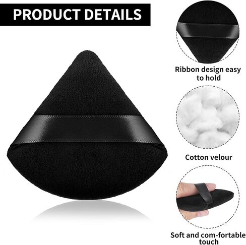 Sibba 2 Pieces Triangle Cosmetic Loose Powder Puffs Washable Reusable Soft Plush Foundation Sponge for Face Body Wet Dry Makeup Tool (2Pcs Black) in Kuwait