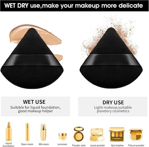 Sibba 2 Pieces Triangle Cosmetic Loose Powder Puffs Washable Reusable Soft Plush Foundation Sponge for Face Body Wet Dry Makeup Tool (2Pcs Black) in Kuwait