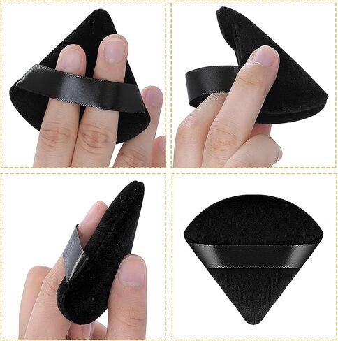 Sibba 2 Pieces Triangle Cosmetic Loose Powder Puffs Washable Reusable Soft Plush Foundation Sponge for Face Body Wet Dry Makeup Tool (2Pcs Black) in Kuwait