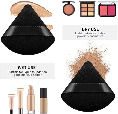 Sibba 2 Pieces Triangle Cosmetic Loose Powder Puffs Washable Reusable Soft Plush Foundation Sponge for Face Body Wet Dry Makeup Tool (2Pcs Black) in Kuwait