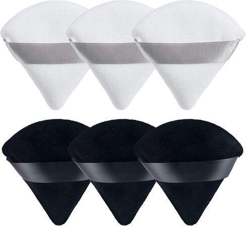 6 قطع من بودرة موتسو لبودرة الوجه، منتفخة مكياج مثلثة، منتفخة وجه مثلثة من القطيفة القطنية للإعداد والتحديد وتحت العينين والزوايا، حجم عادي 2.76 سم، مع حزام، أداة تجميل in Kuwait