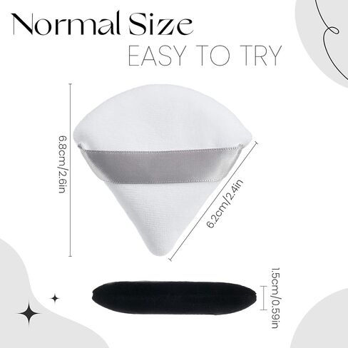 6 قطع من بودرة موتسو لبودرة الوجه، منتفخة مكياج مثلثة، منتفخة وجه مثلثة من القطيفة القطنية للإعداد والتحديد وتحت العينين والزوايا، حجم عادي 2.76 سم، مع حزام، أداة تجميل in Kuwait