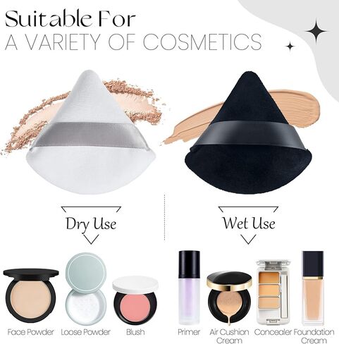 6 قطع من بودرة موتسو لبودرة الوجه، منتفخة مكياج مثلثة، منتفخة وجه مثلثة من القطيفة القطنية للإعداد والتحديد وتحت العينين والزوايا، حجم عادي 2.76 سم، مع حزام، أداة تجميل in Kuwait