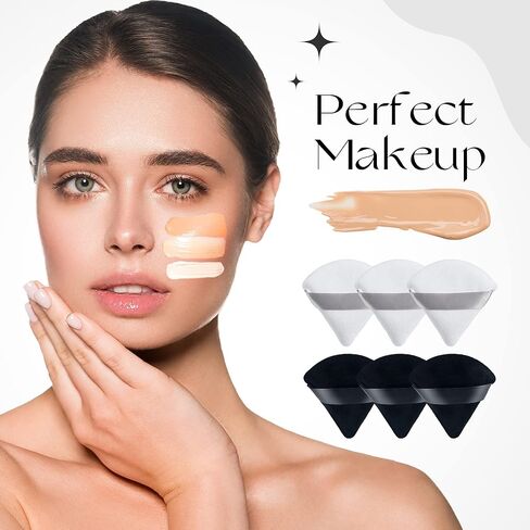 6 قطع من بودرة موتسو لبودرة الوجه، منتفخة مكياج مثلثة، منتفخة وجه مثلثة من القطيفة القطنية للإعداد والتحديد وتحت العينين والزوايا، حجم عادي 2.76 سم، مع حزام، أداة تجميل in Kuwait