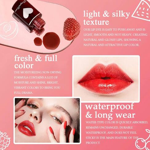 10 Colors Lip Stain Tint Set, Watery Finish Lip Tint Stain Korean Lip Gloss,Multi-use Lip and Cheek Tint,Moisturizing Waterproof Long Wear,High Pigment,Non-Sticky,Non-fading,Vivid Color in Kuwait