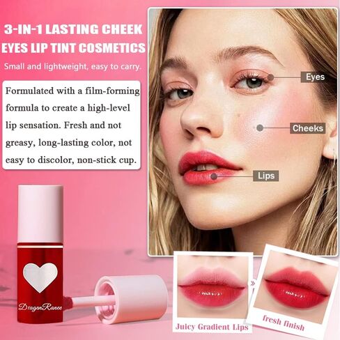 10 Colors Lip Stain Tint Set, Watery Finish Lip Tint Stain Korean Lip Gloss,Multi-use Lip and Cheek Tint,Moisturizing Waterproof Long Wear,High Pigment,Non-Sticky,Non-fading,Vivid Color in Kuwait