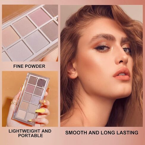 Erinde 10 Colors Eyeshadow Palette Makeup - Matte Shimmer Glitter Eye Shadow, Ultra-Blendable, High Pigmented, Naturing-Looking, Neutral Nude Eyeshadow Pallet with Professional Brush, Peach Color in Kuwait