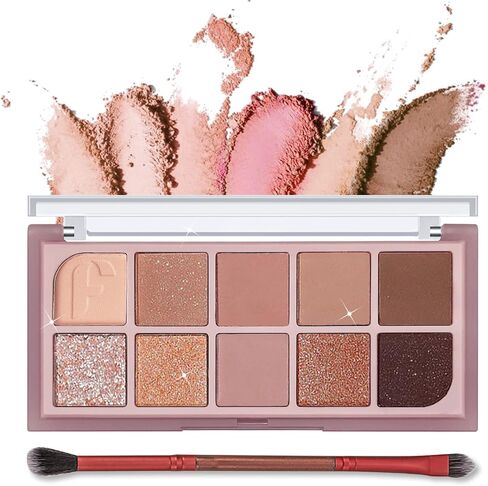 Erinde 10 Colors Eyeshadow Palette Makeup - Matte Shimmer Glitter Eye Shadow, Ultra-Blendable, High Pigmented, Naturing-Looking, Neutral Nude Eyeshadow Pallet with Professional Brush, Peach Color in Kuwait