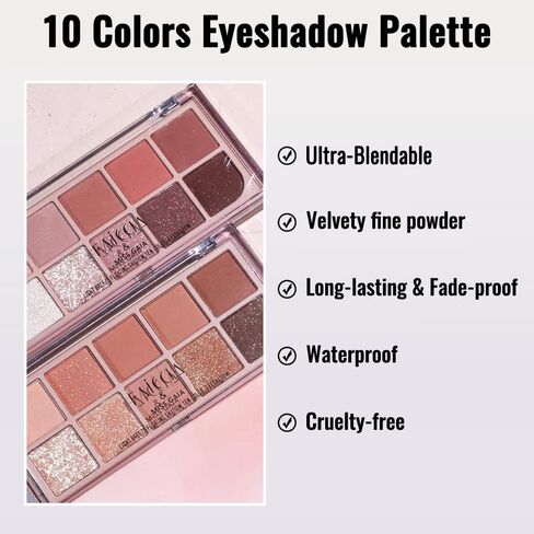 Erinde 10 Colors Eyeshadow Palette Makeup - Matte Shimmer Glitter Eye Shadow, Ultra-Blendable, High Pigmented, Naturing-Looking, Neutral Nude Eyeshadow Pallet with Professional Brush, Peach Color in Kuwait