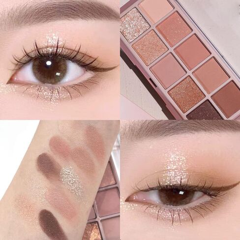 Erinde 10 Colors Eyeshadow Palette Makeup - Matte Shimmer Glitter Eye Shadow, Ultra-Blendable, High Pigmented, Naturing-Looking, Neutral Nude Eyeshadow Pallet with Professional Brush, Peach Color in Kuwait