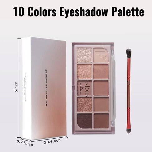 Erinde 10 Colors Eyeshadow Palette Makeup - Matte Shimmer Glitter Eye Shadow, Ultra-Blendable, High Pigmented, Naturing-Looking, Neutral Nude Eyeshadow Pallet with Professional Brush, Peach Color in Kuwait