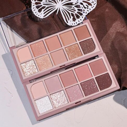 Erinde 10 Colors Eyeshadow Palette Makeup - Matte Shimmer Glitter Eye Shadow, Ultra-Blendable, High Pigmented, Naturing-Looking, Neutral Nude Eyeshadow Pallet with Professional Brush, Peach Color in Kuwait