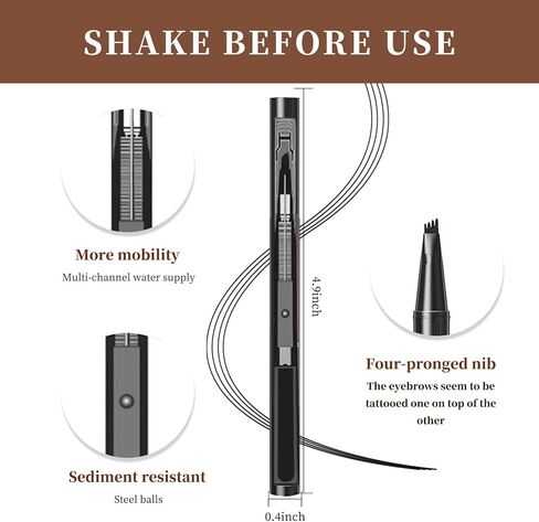 قلم الحواجب قلم الحواجب الدقيقة قلم الحواجب السائل قلم الحواجب الصغير ذو 4 نقاط قلم حواجب طويل الأمد، مقاوم للماء، مقاوم للتلطخ، قلم حواجب دقيق اللون بني داكن in Kuwait