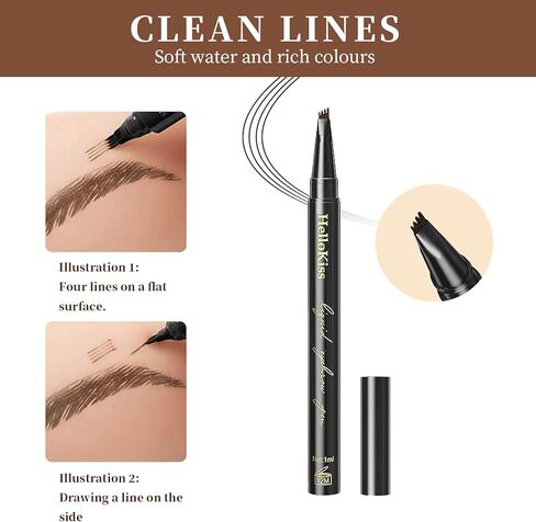 قلم الحواجب قلم الحواجب الدقيقة قلم الحواجب السائل قلم الحواجب الصغير ذو 4 نقاط قلم حواجب طويل الأمد، مقاوم للماء، مقاوم للتلطخ، قلم حواجب دقيق اللون بني داكن in Kuwait