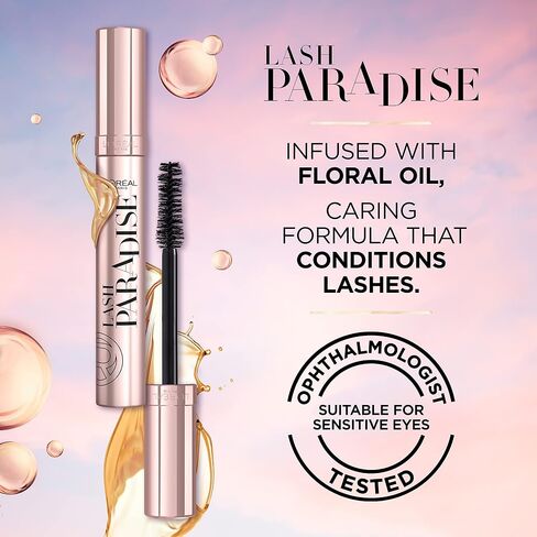L'Oreal Paris Voluminous Makeup Lash Paradise Mascara, Voluptuous Volume, Intense Length, Feathery Soft Full Lashes, No Flaking, No Smudging, No Clumping, Blackest Black, 1 Count, Packaging May Vary in Kuwait