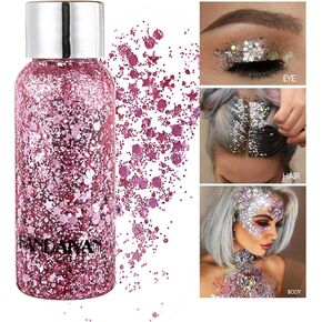 GL-Turelifes Mermaid Sequins Chunky Glitter Liquid Eyeshadow Glitter Body Gel Festival Glitter مستحضرات التجميل الوجه الشعر الأظافر ماكياج طويل الأمد متألق 30 جرام (#09 أبيض)