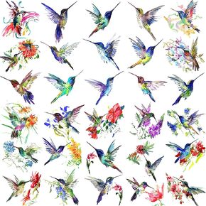 15 Sheets FANRUI 3D Watercolor Hummingbird Temporary Tattoos For Women Girl Small Multicolor Hummer Birds Tattoo Temporary Colorful Flower Fake Face Tatoo Kids Tiny Hands Waterproof Tatto Adult Tato