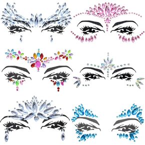 6 Sheets Face Jewels Face Gems Stick On, Self Adhesive Rhinestones for Makeup Rave Accessories for Festival Holiday Costumes