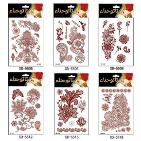 AHIER Henna Tattoo, 6 Sheets Henna Stickers, Waterproof Red Henna Tattoo Stickers for Women