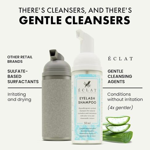 مجموعة شامبو الرموش، شامبو الرموش لوصلات الرموش مع خلاصة الصبار والبابونج، منظف لطيف للرموش لوصلات الرموش - منظف رغوي لوصلات الرموش، غسول نباتي للرموش in Kuwait