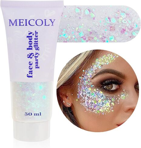 MEICOLY Blue Face Body Glitter,Patriotic Veterans Day Independence Day Sparkle 4th of July Pride Face Paint Makeup,Festival Rave Accessories Sparkling Mermaid Body Glitter Gel for Women,50ml in Saudi Arabia