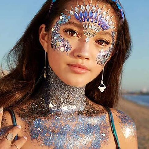 MEICOLY Blue Face Body Glitter,Patriotic Veterans Day Independence Day Sparkle 4th of July Pride Face Paint Makeup,Festival Rave Accessories Sparkling Mermaid Body Glitter Gel for Women,50ml in Saudi Arabia